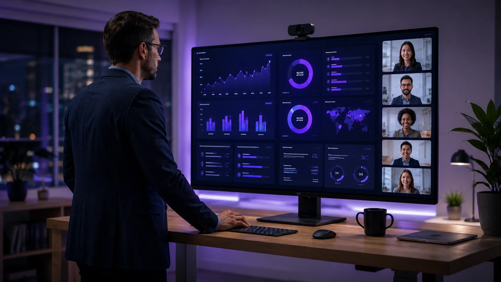 Sales enablement leader viewing team performance dashboard with distributed team analytics